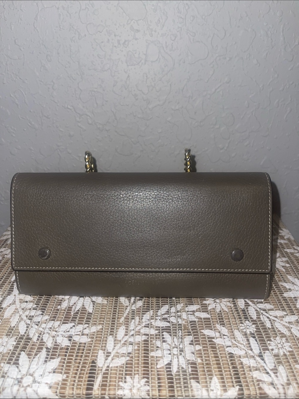 Celine Gray Leather Crossbody with Yellow interior
